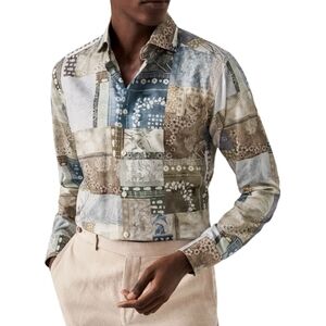 NWOT Eton Contemporary Light Green Patchwork All Over Print Men's 42/16.5"